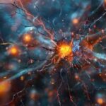 Abstract representation of a neural network with glowing nodes and connections
