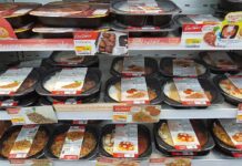 Microwaveable ready meals on supermarket shelves